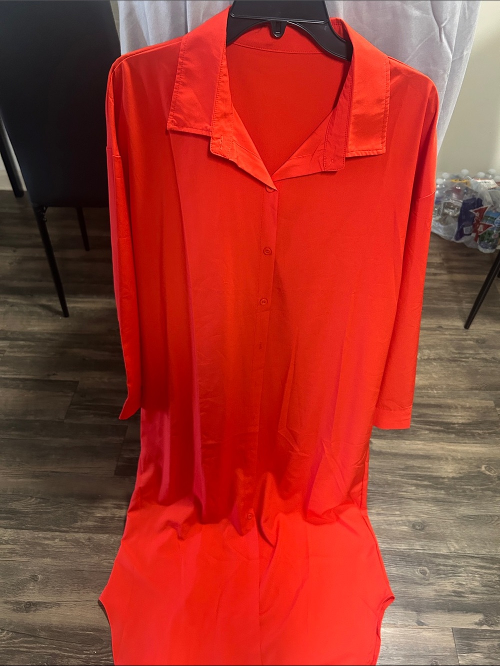 Vibrant Red Button-Up Tunic Dress
